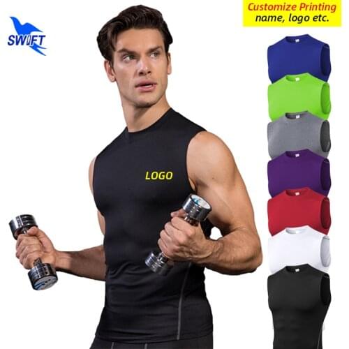Customize LOGO Quick Dry Sports Tank Tops Men Elastic Sleeveless Running Shirts Breathable Gym Fitness Workout Compression Vest