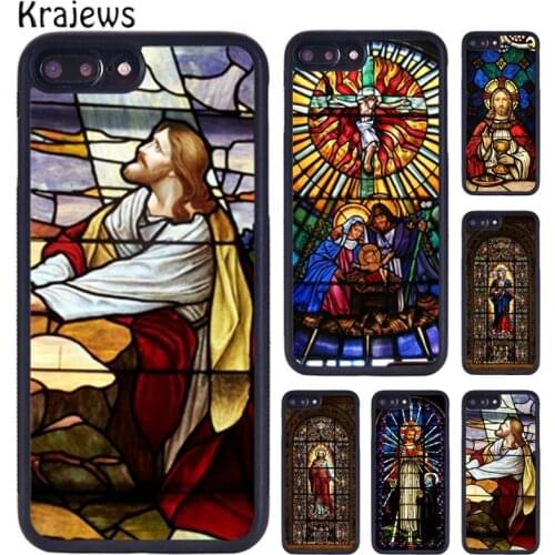 Krajews Religious Stained Glass Jesus Phone Case For iPhone X XR XS 11 12 Pro MAX 5 6 6S 7 8 Plus Samsung Galaxy S7 S8 S9 S10