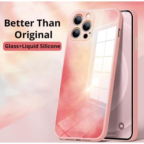 Tempered Glass Phone Case For iPhone 7 8 11 12 Pro Max 12 Mini X XS MAX XR Cover Watercolor Gradient Tempered Soft Frame Case