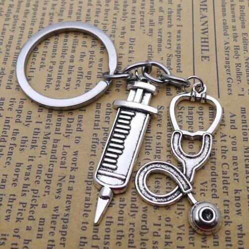 Doctor Medical Stethoscope Syringe Key Chain Snake Chain Needle Metal Key Chain Female Nurse Fashion Jewelry