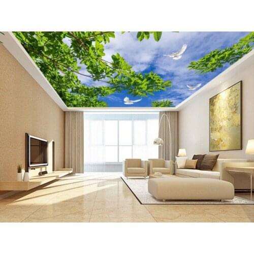 Photo Wallpaper Living Room Bedroom KTV Ceiling Murals Wallpaper Fresh branches green leaves blue sky ceiling murals