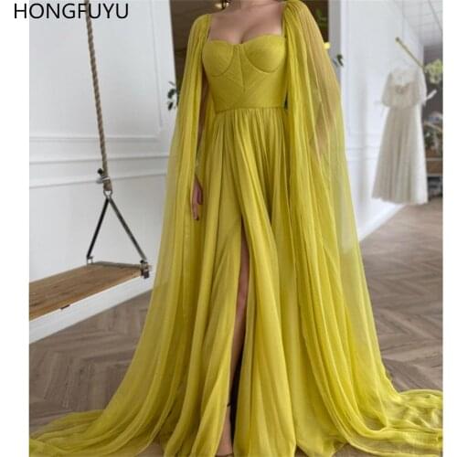 HONGFUYU Sweetheart Soft Chiffon Formal Evening Dresses with Tank Sleeves A Line вечерние платья Prom Gowns vestidos elegantes