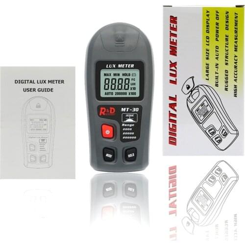 MT30 Lux meter 0~200,000lux Range Light Meter Pocket Design Illuminometer lux/fc Photometer Tester Enviromental Testing