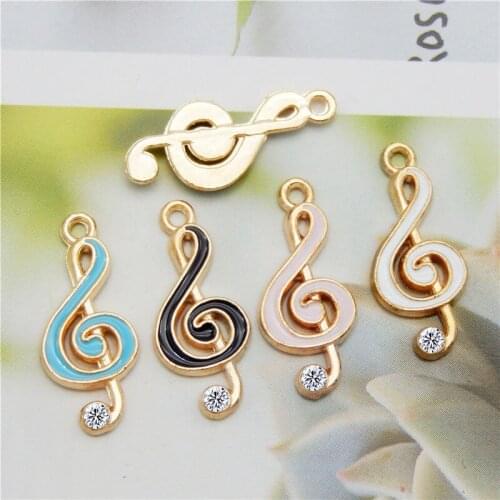 Julie Wang 8PCS Enamel Music Note Charms Alloy Gold Tone Rhinestone G Clef Pendant Bracelet Jewelry Making Accessory 4 Colors