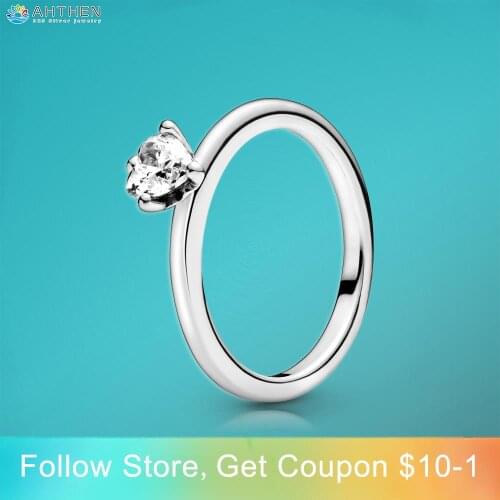 Ahthen 925 Sterling Silver Ring Clear Heart Solitaire Ring 925 Silver Women Rings Ngagement Ring Women Jewelry Making Girl Rings