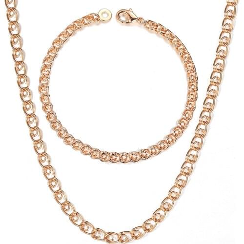 3mm 5mm Wide Necklace Bracelets Set For Women 585 Rose Gold Jewelry Sets Snail Link Chain Gifts Fashion LCS22