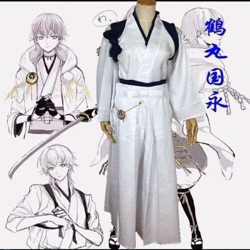 Anime Touken Ranbu Tsurumaru Kuninaga Cosplay Costume Custom Adult Men Kimono Outfit Christmas halloween Shoes Boots Cosplay Wig