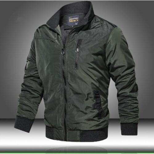 Mens Army Green Military Jacket Mens Casual Bomber Jackets Male Autumn Winter Streetwear Coats Man Solid Zipper Windbreaker