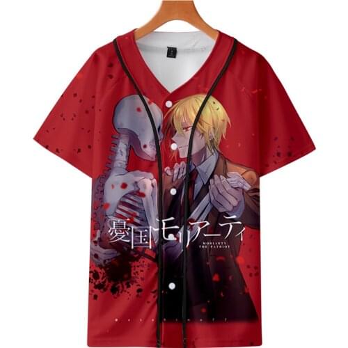 Anime Moriarty The Patriot Summer T-shirt 3d Baseball Tee Fashion Short Sleeve Soft Women/men V-neck Piece Short Kawaii Clothes