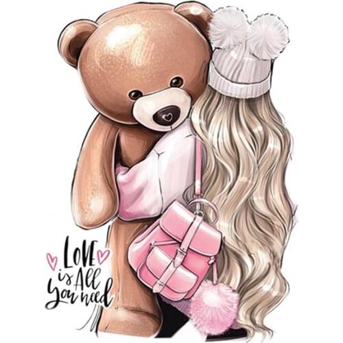 Cute Girl Patches Beautiful Doll Stickers Washable Diy Accessory Heat Transfer Clothing Deco New Design Badges Flower Patch