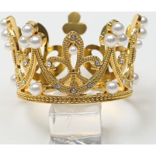 Mini Crown Cake Topper Romantic Pearl Garland Happy Birthday Children Hair Ornaments Wedding Cake Decoration Favors Party 1 PC