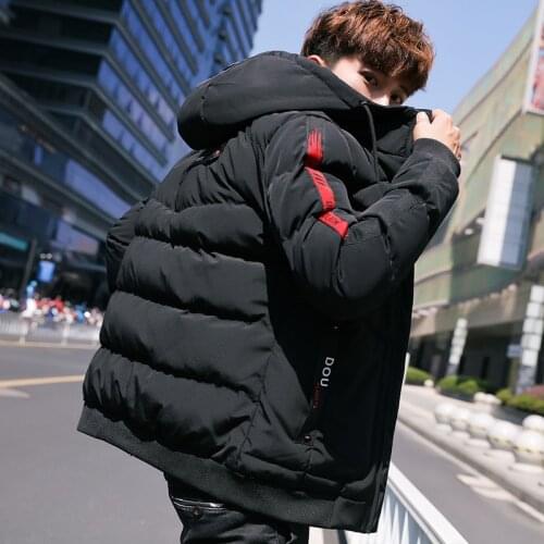 Korean Style Fashion Mens Winter Warm Cotton Padded Jacket Youth Male Handsome Slim Hooded Padded Coats Casual Puffer Jackets