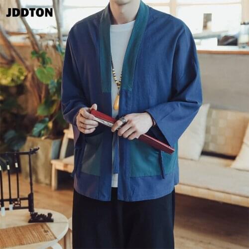 JDDTON Summer Mens Linen Kimono Japanese Style Loose Long Cardigan Outerwear Vintage Coats Male Jackets Casual Overcoats JE129