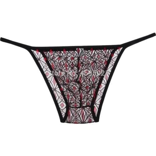 Mens Sexy Underwear Bikini Briefs Sheer Rhombic Lace Thin Belt Pants Pouch Short Brief Jockstrap