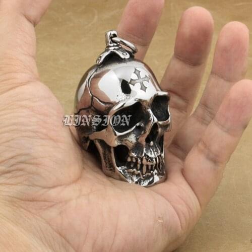 Huge Heavy Cross Skull Pendant Mens Biker Rocker Punk Style AJ101 Laser Engraved