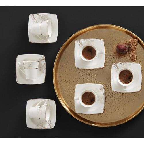Karaca Autumn Porcelain Turkish Coffee Cup Boxed Set with 6 Cups and 6 Saucers Tea Coffeeware Glass Drinkware