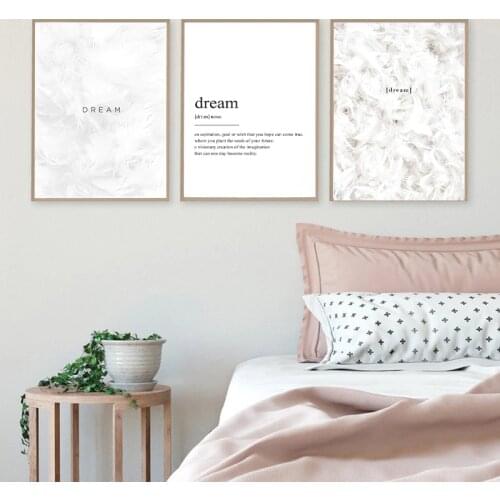 Dream Definition Quote Print Feathers Minimalist Wall Art Canvas Painting Scandinavian Poster Wall Pictures Bedroom Home Decor