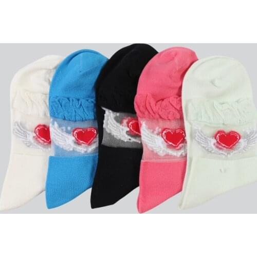 DONG AI 5 Pairs Fashion Socks Korean Style Women Funny Cute Cartoon Angel Sock Transparent Silk Cotton Japanese Harajuku Socks