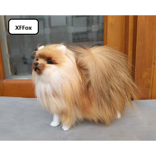 New real life Pomeranian dog model plastic&furs brown dog doll gift about 23x20x9cm xf1554