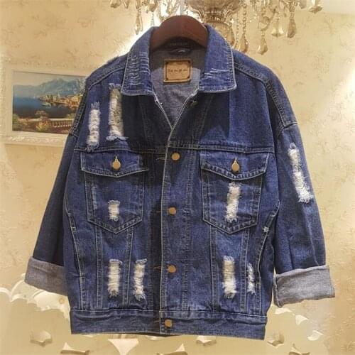 2020 New Vintage Women Jacket Autumn Winter Oversize Denim Jackets Washed Blue Jeans Coat Turn-down Collar Outwear Bomber Jacket