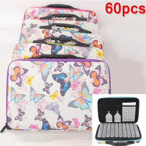 New Style 60 Bottles Diamond Mosaic Tool Container Storage Butterfly Diamond Painting Box Accessories Holder Hand Bag Zipper Box