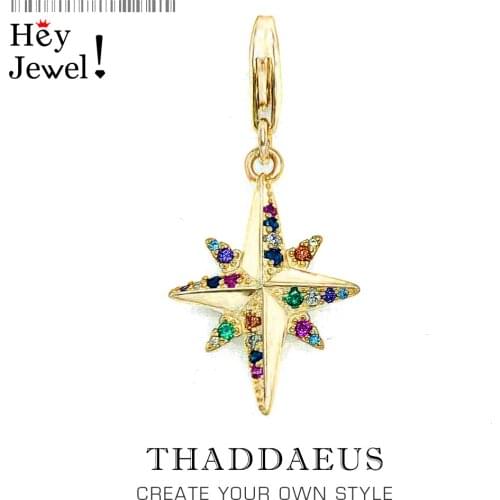 Charm pendant Colourful Star Gold Colour Mix 2020 New Europe Jewelry Luky Compass Rose Gift In 925 Sterling Silver Fit Bracelet