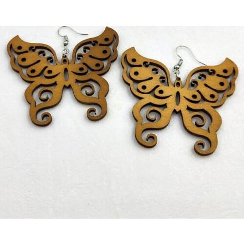 12 Pairs Good Quality Wood Earrings Organic brown Hollow African Woman Wooden Brincos Pendant 6cm/2.4'' E341