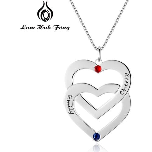 Personalized DIY Necklaces 925 Sterling Silver Heart to heart Shape Pendants Engrave Name Necklaces Birthstone Valentines Day
