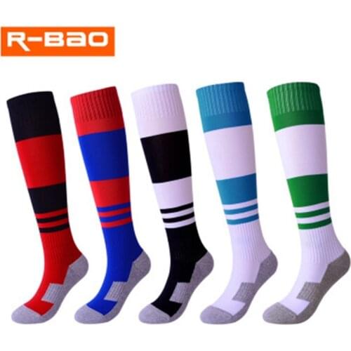 R-BAO Kids Soccer Socks Sport Footwear Long Terry Cloth Towel Football Socks Kids Above Knee Tube Durable meias Children Futbol