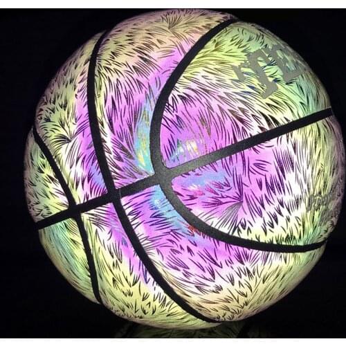 Size 7 Holographic Reflective Basketball Night Sports Game PU Wear-Resistant Glowing Basketball with Air Pump/Pin/Storage Pouch