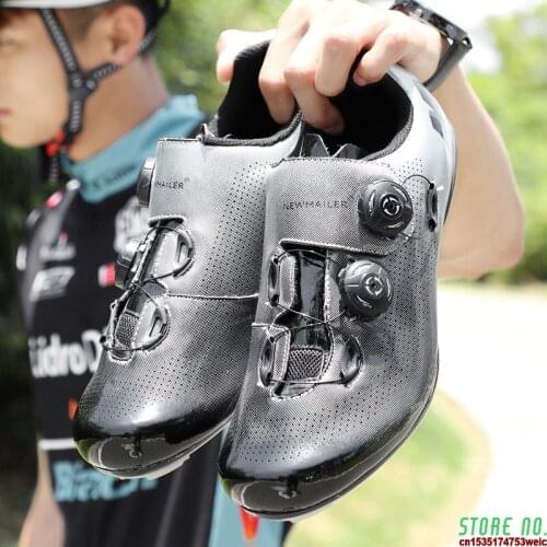 Self-Locking Cycling Shoes MTB Mirror Leather Upper Moutain Bike Sneakers Men Outdoor Non-Slip Bicycle Cleat Shoes