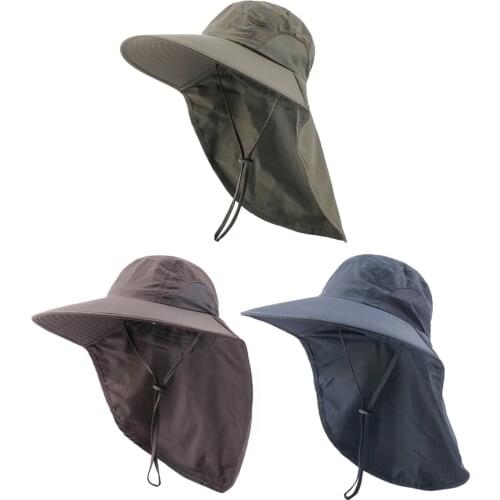 Mens and Womens Fishing Sun Hat UV Protection Belt Neck Sleeve Unisex Sun Hat Wide Brim Outdoor Travel Camping Hiking Boating