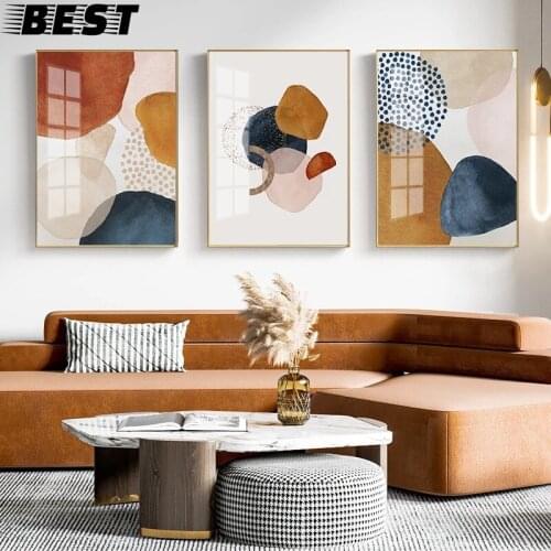 Modern Nordic Living Room Geometric Abstract Watercolor Morandi Color Gold Foil Decorative Painting Frameless Painting Core
