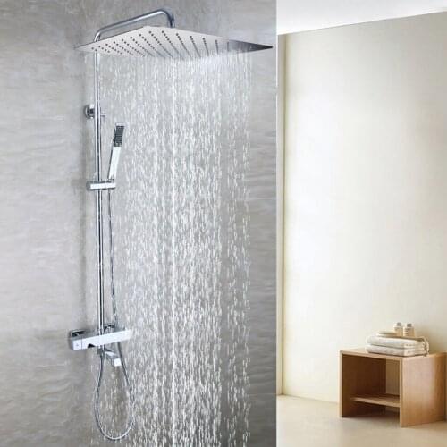 55X35 CM Ultra-thin Rain Shower Head Exposed Bath Thermostatic Rain And Waterfall Bathroom Shower Faucet Set