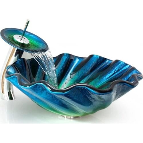 Toughened Glass Washbasin Podium Bathroom Abnormity Art Washbasin Basin Sanitary Ware glass bowl sink blue