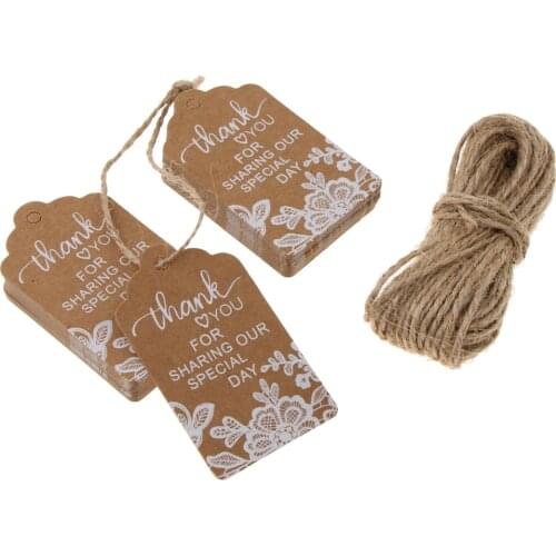 Pack of 50pcs Paper Flower Thank You for Sharing Our Special Day Gift Labels Tag Favor with 10m Rope