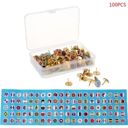 High quality 100pcs/box Map Tacks National Flag Glue Thumbtack Push Pins Notice Board Markers