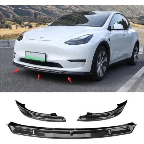 NEW High Quality ABS bright black & ABS Carbon Bumper Front Lip Splitter Diffuser Lip Spoiler For Tesla Model Y 2020 2021 2022