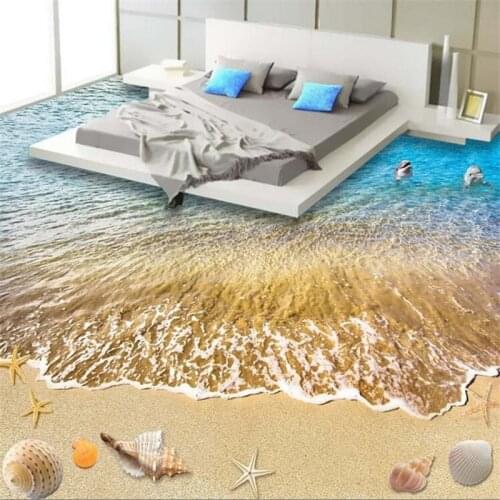 Wellyu Custom flooring decoration painting 3d beach shells sea spray living room mall floor painting papel de parede 3d flooring