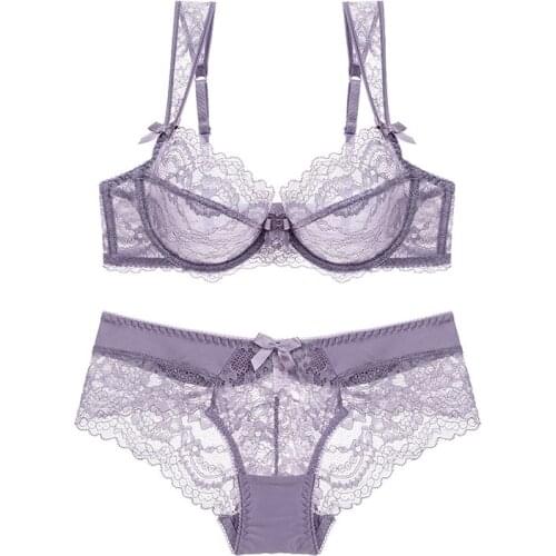 New embroidery bras underwear women set plus size lingerie sexy A B C D cup Ultrathin transparent bra panties lace bra set black