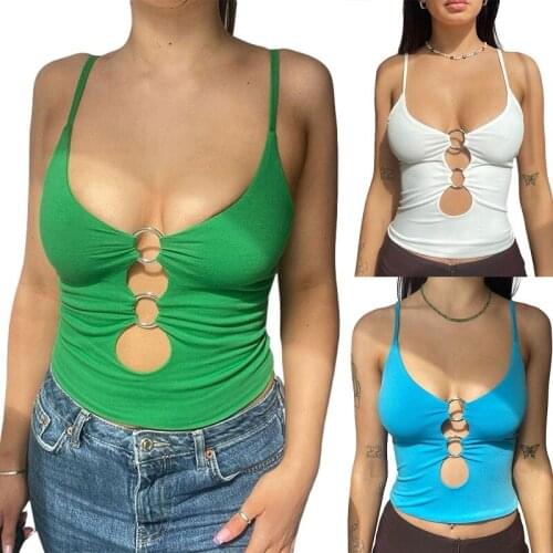 2021 New Sexy Woman Camis Tops Sleeveless Solid Color Hole Out Strap Tee Shirt High Street Summer Clothes