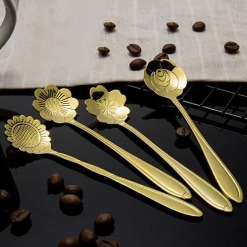 1/2/4pcs Dessert Spoons Flowers Design Tea Coffee Mixing Spoon Stainless Steel Drinking Tableware Vintage Teaspoons Cake Spoon