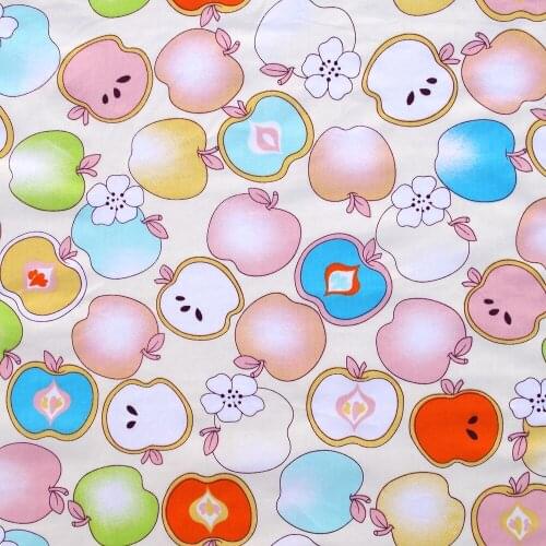 1 yard Cotton Twill Fabric for sewing pathwork, cloth, bedding - Apple and flower （light yellow) (width=160cm)