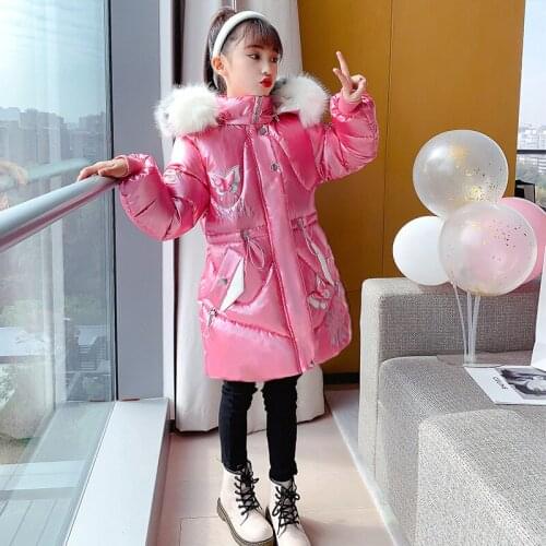 2021 Fashion Girls clothes clothing Winter Hooded Jacket parka faux Fur Coat Children Thickening Warm Bright Outwear snowsuit