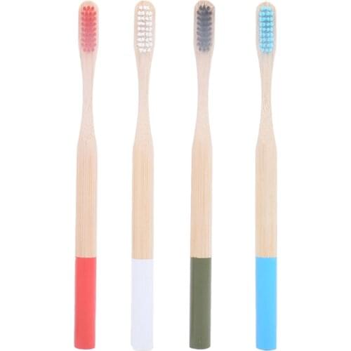 Dropship 4pcs/2pcs/1pc Multi-color Natural Bamboo Toothbrush with Round Bamboo Handle Soft Bristle Eco-friendly Adult Toothbrush