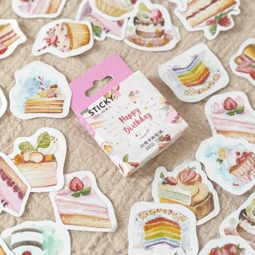 45Pcs/Set Happy Birthday Sweet Cake Series Paper Sticker Decoration DIY Scrapbooking Craft Sticker Label