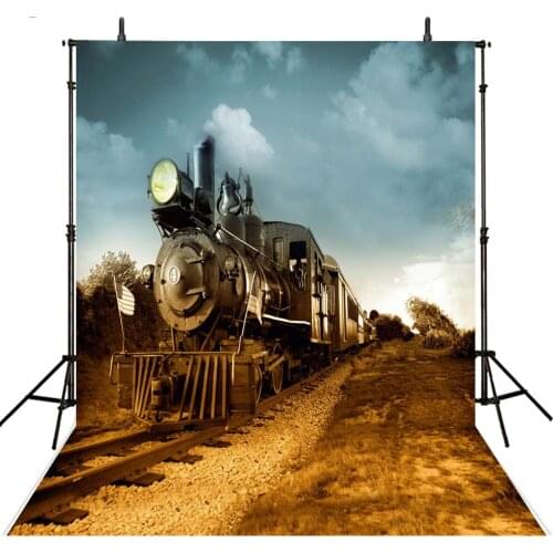 6.5*10ft Blue Sky White Cloud Retro Train Photography Background Cloth Outside Filed Photo Backdrops for Photo Studio Custom