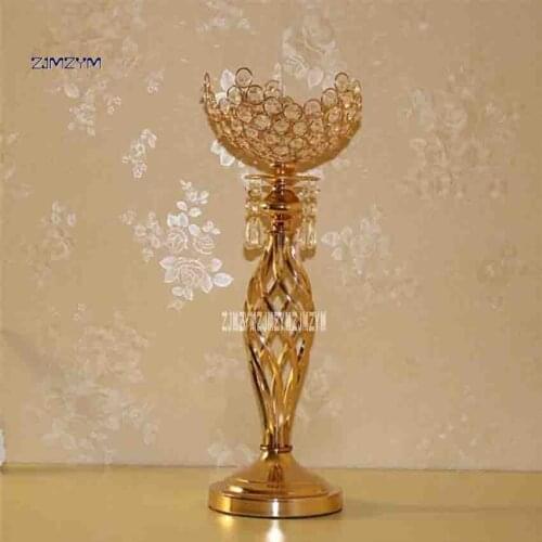 6PCS/LOT Metal Gold Candle Holders With Crystals 49CM WJ-607 Stand Pillar Candlestick For Wedding (180mm*490mmH)