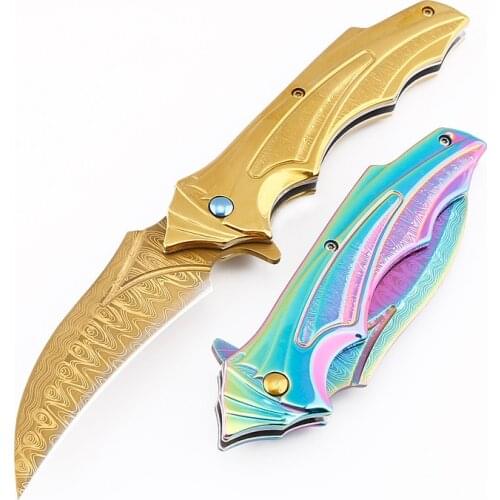 8.2'' Knife Damascus Pocket Knife Assisted Open Knives Tactical Folding knifes Survival Rescue Outdoor EDC Camping Hunting Knife