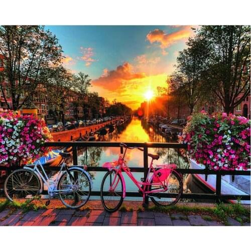 5D Diy Diamond Painting Sunset Town Cross Stitch Full Round Rhinestone Diamond Mosaic Embroidery Flowers European Home Decor